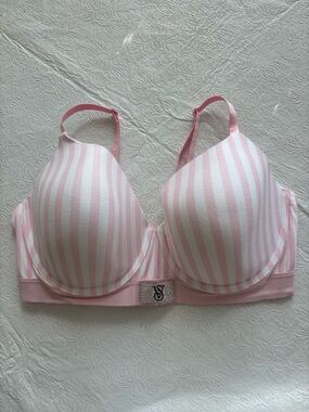 Victoria Secret Perfect Shape Pink & White Striped Push-Up Bra, Size 38 DD